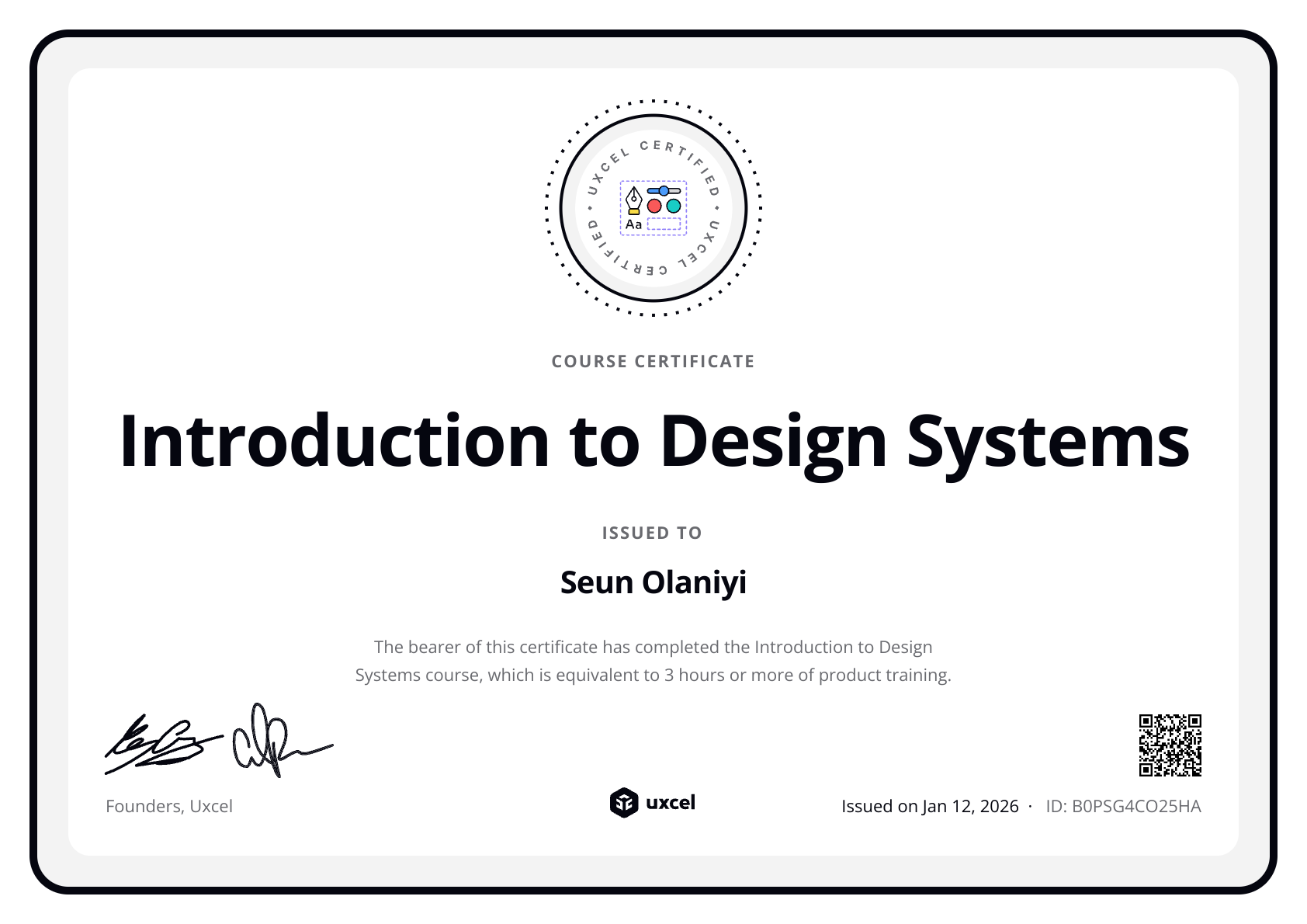 Seun Olaniyi's certificate